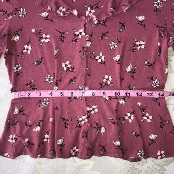 American Rag Floral Peplum Button Down Blouse Bell Sleeve Ruffle Top S - Picture 12 of 14